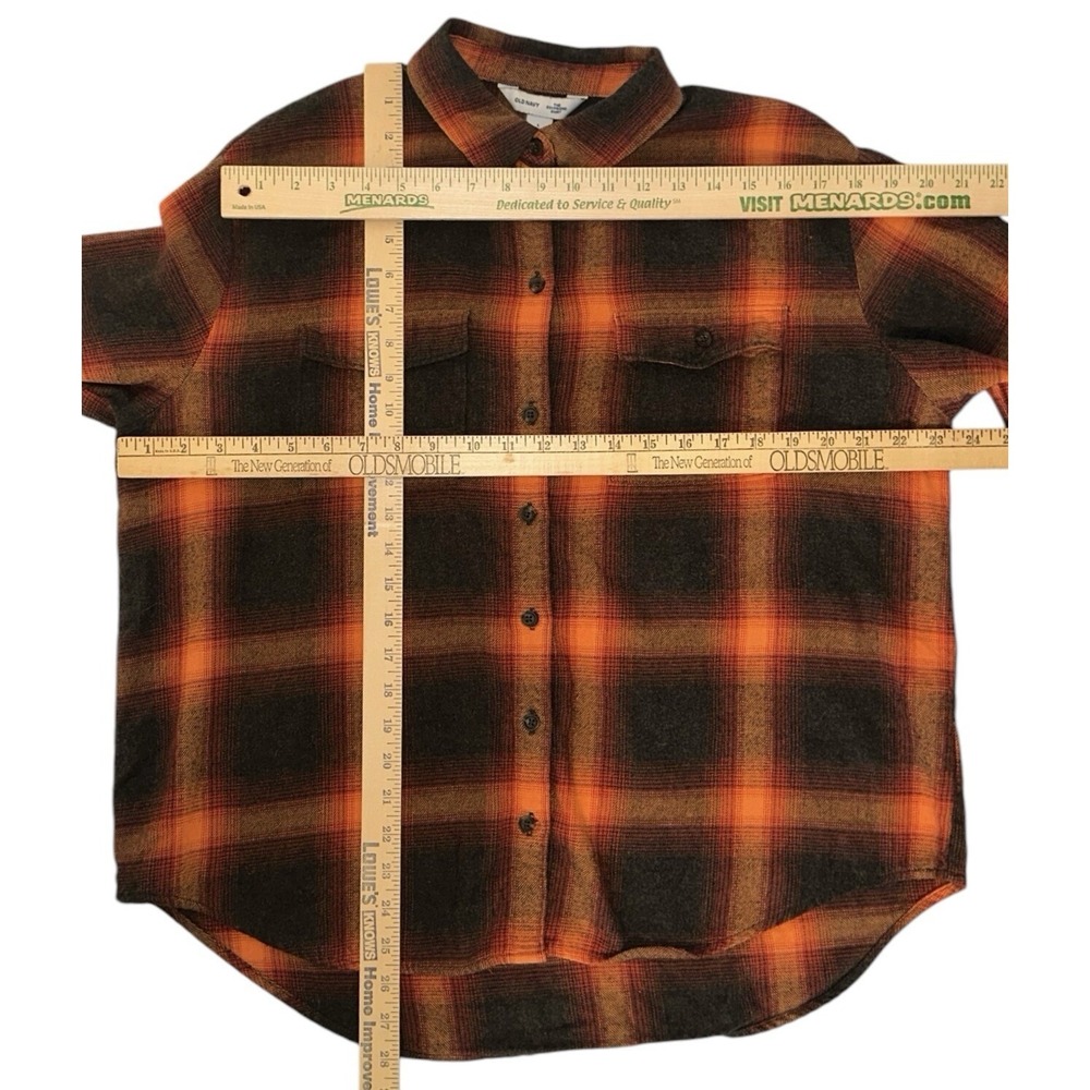 Old Navy Evermore Taylor Swift Sz L Flannel Boyfriend Shirt Orange Plaid Womens - Picture 6 of 7